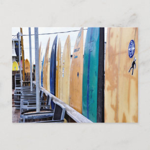 Vintage surfboard på Montauk Beach Vykort