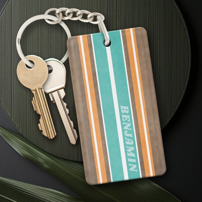 Vintage Surfboard Rand - Subtle Wood Background (Personalized Keychain - add a monogram or name)