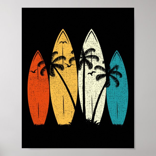 Vintage Surfbräda Strand Surfare Våg Surfning G Poster (Framsidan)