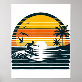 Vintage Surfer And Surfing, Retro Surf Beach, Hawa Poster