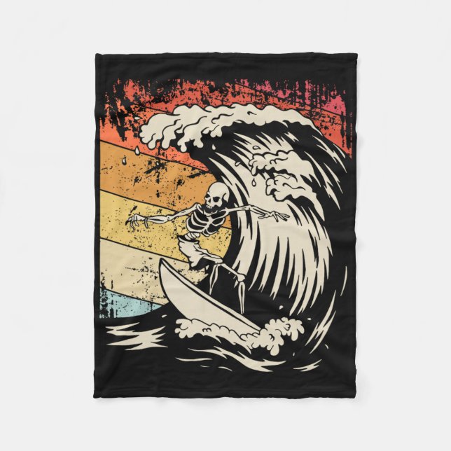 Vintage Surfing Skelett Tröja Halloween Surfbräda Fleecefilt (Framsidan)