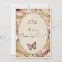 Vintage Surprise Birthday Rosor Butterfly, Music Inbjudningar