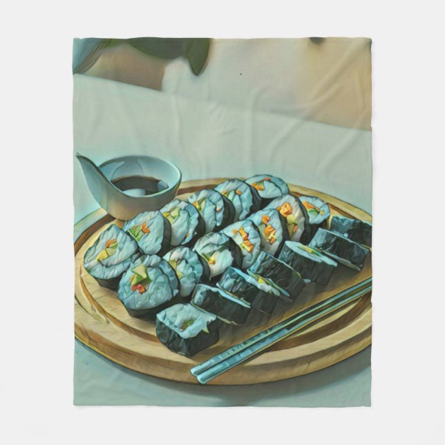 Vintage Sushi Artwork Fleecefilt (Framsidan)