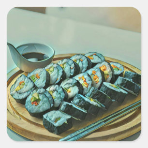 Vintage Sushi Artwork Fyrkantigt Klistermärke
