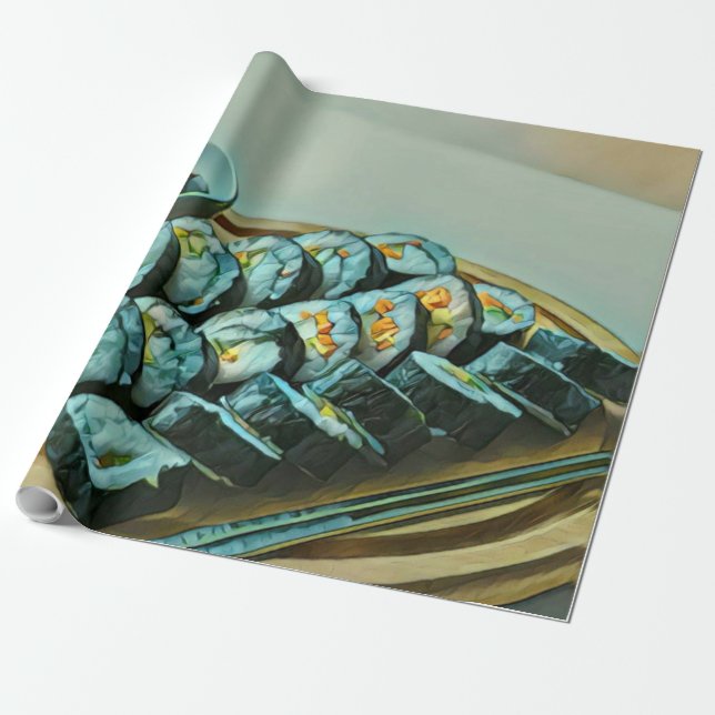 Vintage Sushi Artwork Presentpapper (Utrullad)