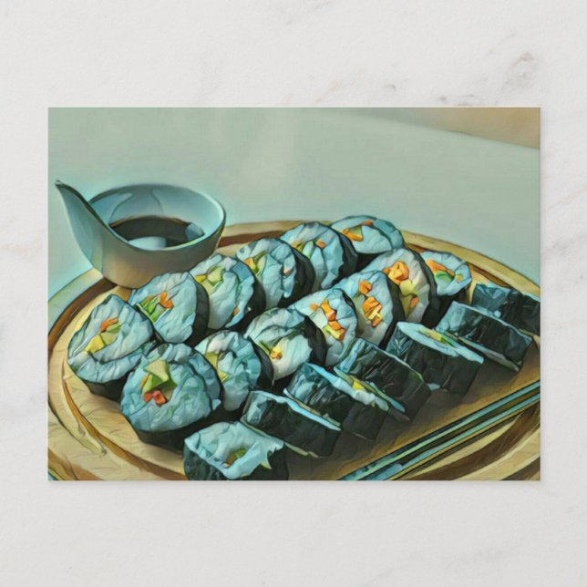 Vintage Sushi Artwork Vykort (Framsida)