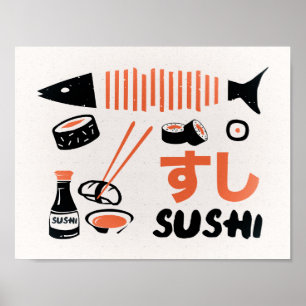 Vintage sushi-köksskylt poster