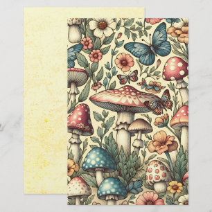 Vintage Svamp, Blommor, Fjärilar Scrapbook