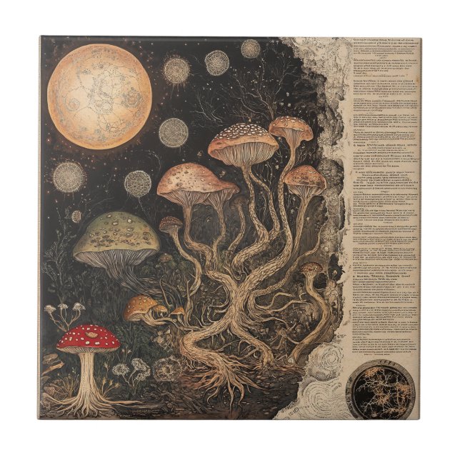 Vintage Svamp Botanisk Diagram (7) Kakelplatta (Framsidan)