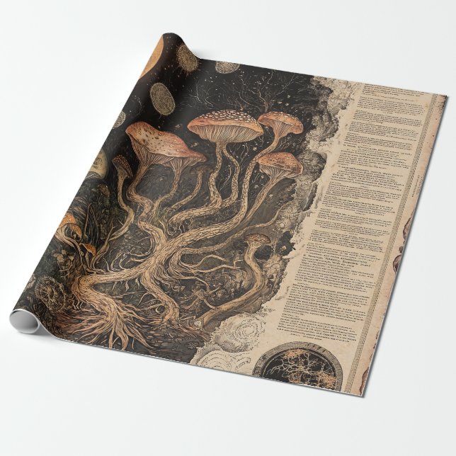 Vintage Svamp Botanisk Diagram (7) Presentpapper (Utrullad)