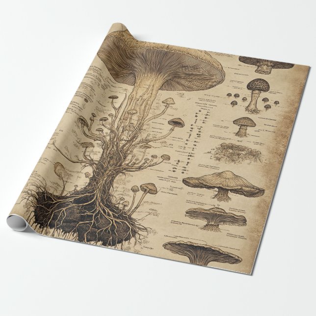 Vintage Svamp Botanisk Graf (5) Presentpapper (Utrullad)