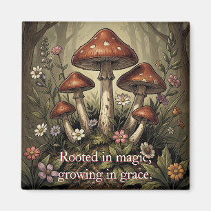 Vintage Svamp Röda Hattar och Vilda Blommor Konst Magnet