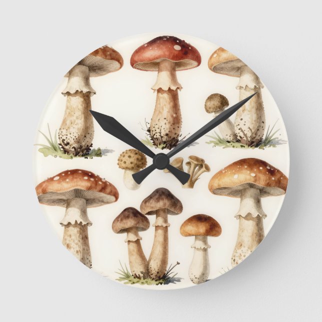 Vintage Svamp Toadstool Botanisk Fungi  Rund Klocka (Framsida)