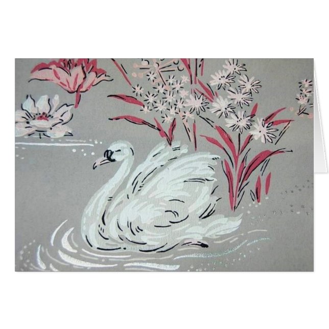 Vintage Svan Hälsningskort (Framsidan Horizontal)