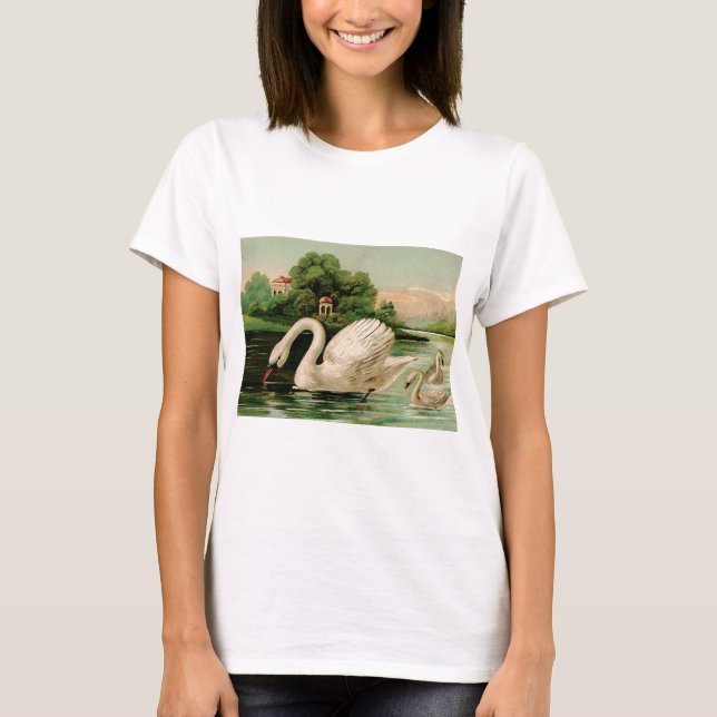 Vintage Svan på sjön T Shirt (Framsida)