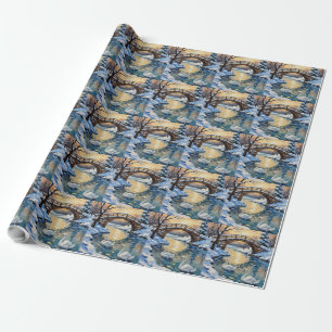 Vintage Svane Familj Under Snöig Bro Målning Presentpapper