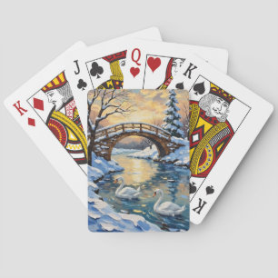 Vintage Svansläkt under snöig bro-målning Casinokort