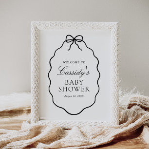 Vintage Svart Båg Flicka Bebis Shower Välkomstskyl Poster
