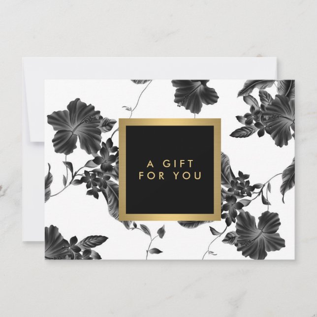 Vintage Svart Blommönster Presentkort (Framsida)