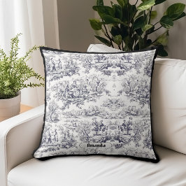 Vintage svart blomsterglasur Toile de Jouy Monogra Kudde