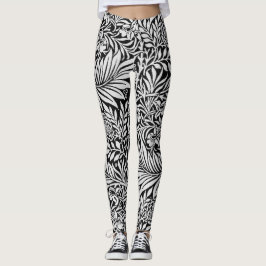 Vintage svart blomsterlarksporre botaniskt mönster leggings