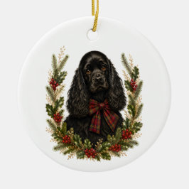 Vintage Svart Cocker Spaniel Jul Julgransprydnad Keramik
