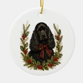 Vintage Svart Cocker Spaniel Jul Julgransprydnad Keramik