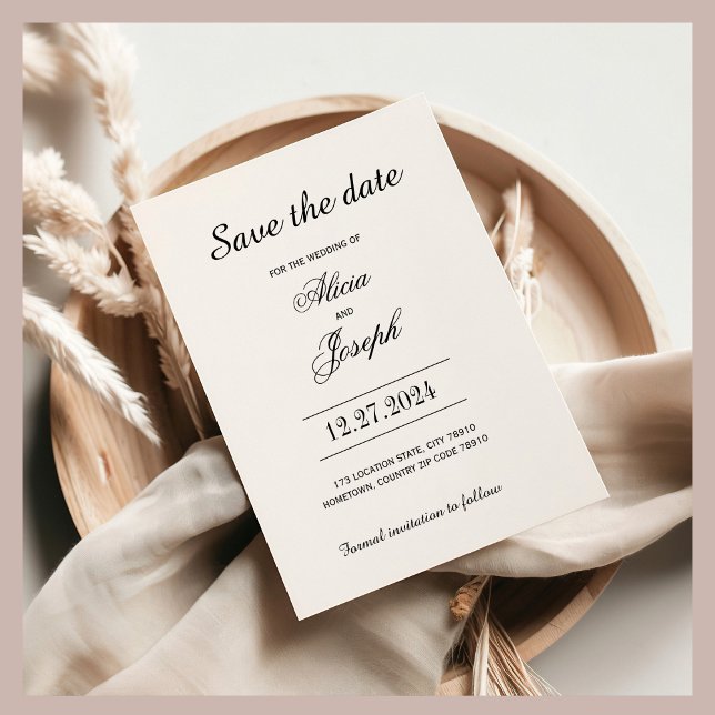 Vintage Svart Elegant Spara Datum Datumet (Save the Date, Elegant Modern Wedding)