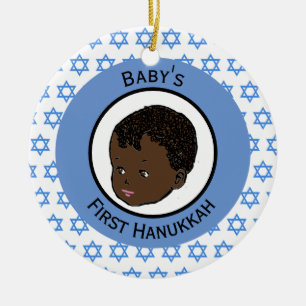 Vintage Svart Första Hanukkah Julgransprydnad Keramik