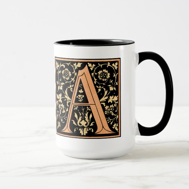 Vintage svart & guld bokstav 'A' - Mugg (Höger)