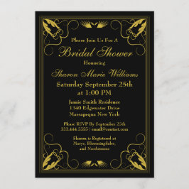 Vintage svart guld bröllopsdusch inbjudan