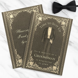 Vintage svart guld groomsman förslags kostym dags  inbjudningar