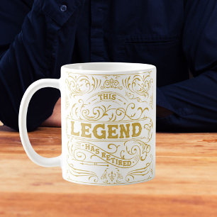 Vintage Svart Guld Legend Pensionering Kaffemugg