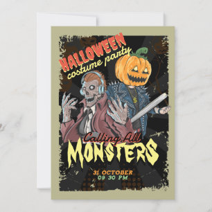 Vintage Svart Halloween Kostymfest Inbjudningar