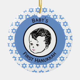 Vintage Svart Hår Babys Första Hanukkah Julgransprydnad Keramik