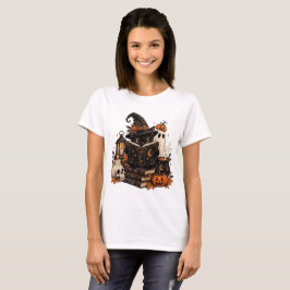 Vintage Svart Katt Boklig Halloween T Shirt