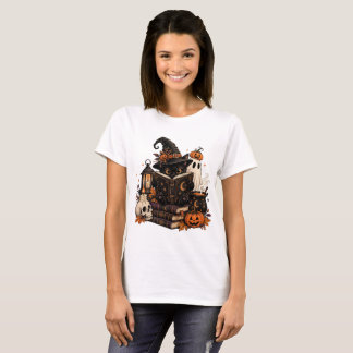 Vintage Svart Katt Boklig Halloween T Shirt