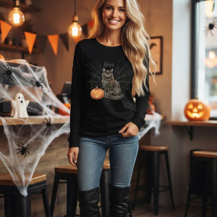 Vintage svart katt "Boo" Halloween Jack-o'-Lantern T Shirt