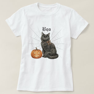 Vintage svart katt "Boo" Halloween Jack-o'-Lantern T Shirt