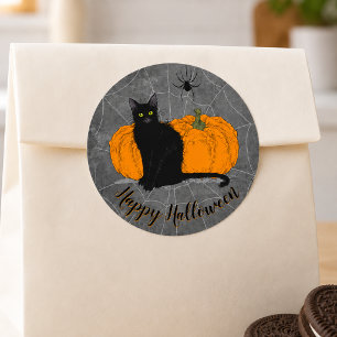 Vintage Svart Katt Gott Halloween Runt Klistermärke