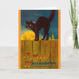 Vintage svart katt Halloween Kort
