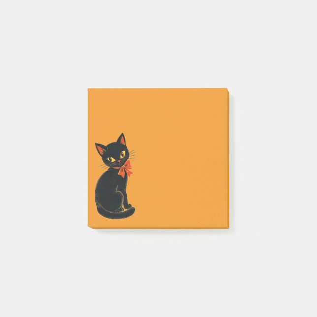 Vintage Svart Katt Halloween Post-it Block (Framsida)