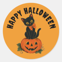 Vintage svart katt Jack-O'-Lantern Glad Halloween