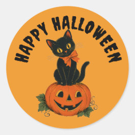 Vintage svart katt Jack-O'-Lantern Glad Halloween Runt Klistermärke