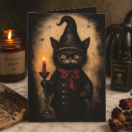 Vintage Svart Katt Ockult Gotisk Halloween Kort