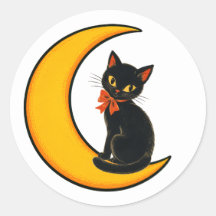 Vintage svart katt på halvmåne Halloween