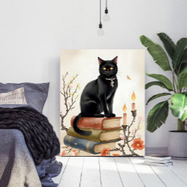 Vintage Svart Katt & Spellböcker Vattenfärg Poster