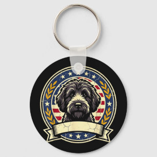 Vintage Svart Labradoodle Hund Retro Art Design fö Nyckelring