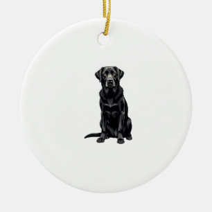Vintage svart labrador retriever hundporträtt illu julgransprydnad keramik