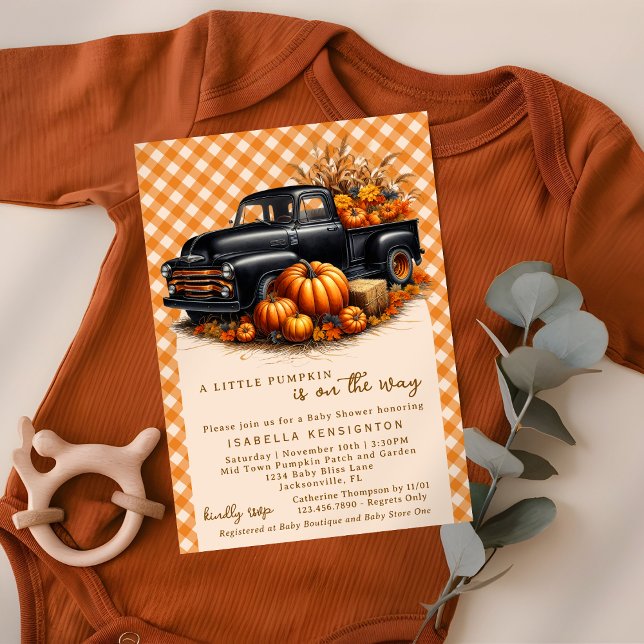 Vintage Svart Lastbil Lite Halloweenpumpa Bebisens Inbjudningar (Skapare uppladdad)
